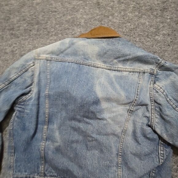 VTG Distressed Cropped Denim Jacket SzM Roebucks Work Chore Barn Coat Corduroy - Picture 14 of 15